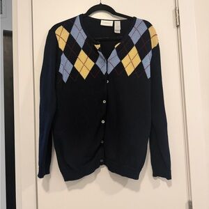 Liz Claiborne Navy Argyle Cardigan